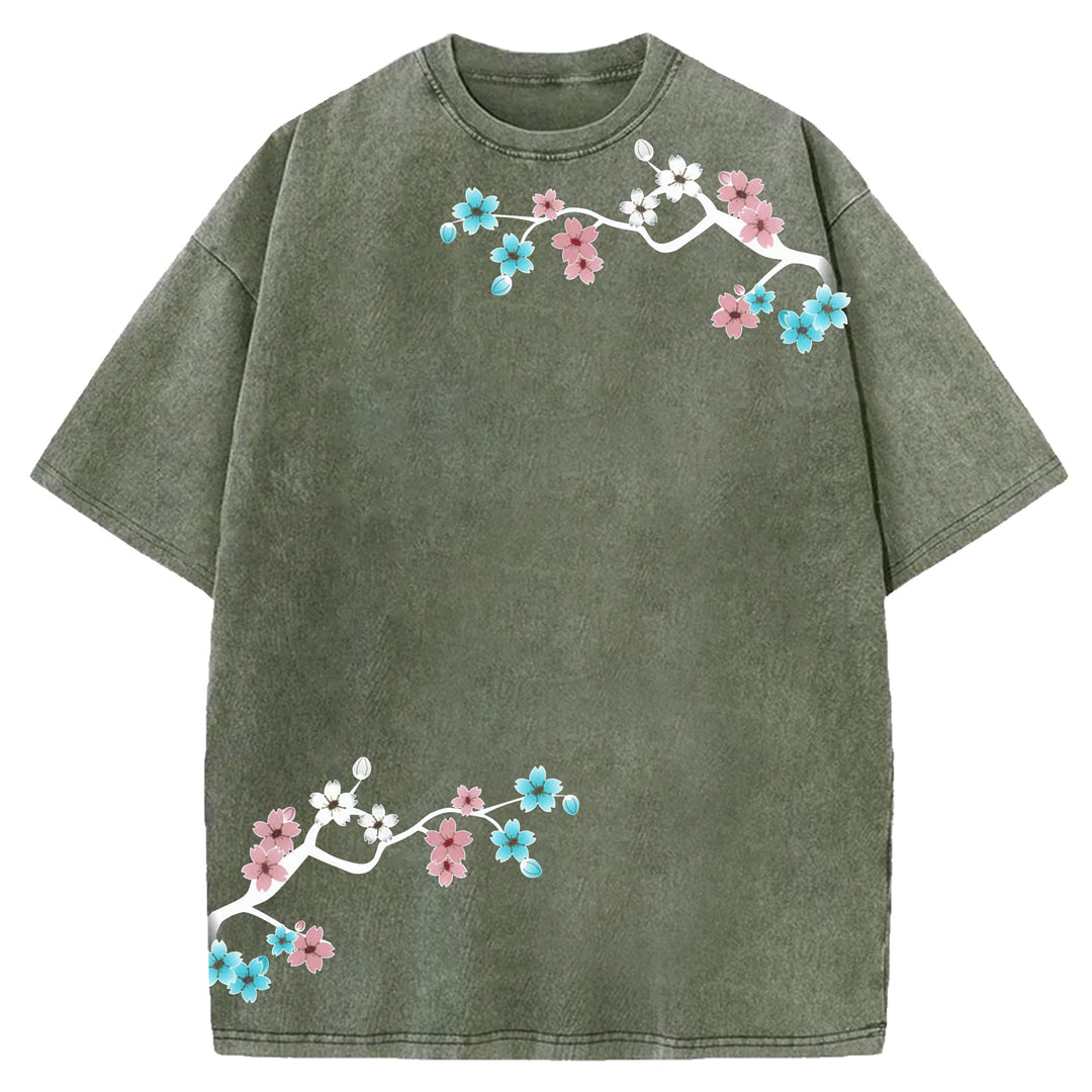 Japanese Cherry Blossom Washed Crew Neck T-Shirt