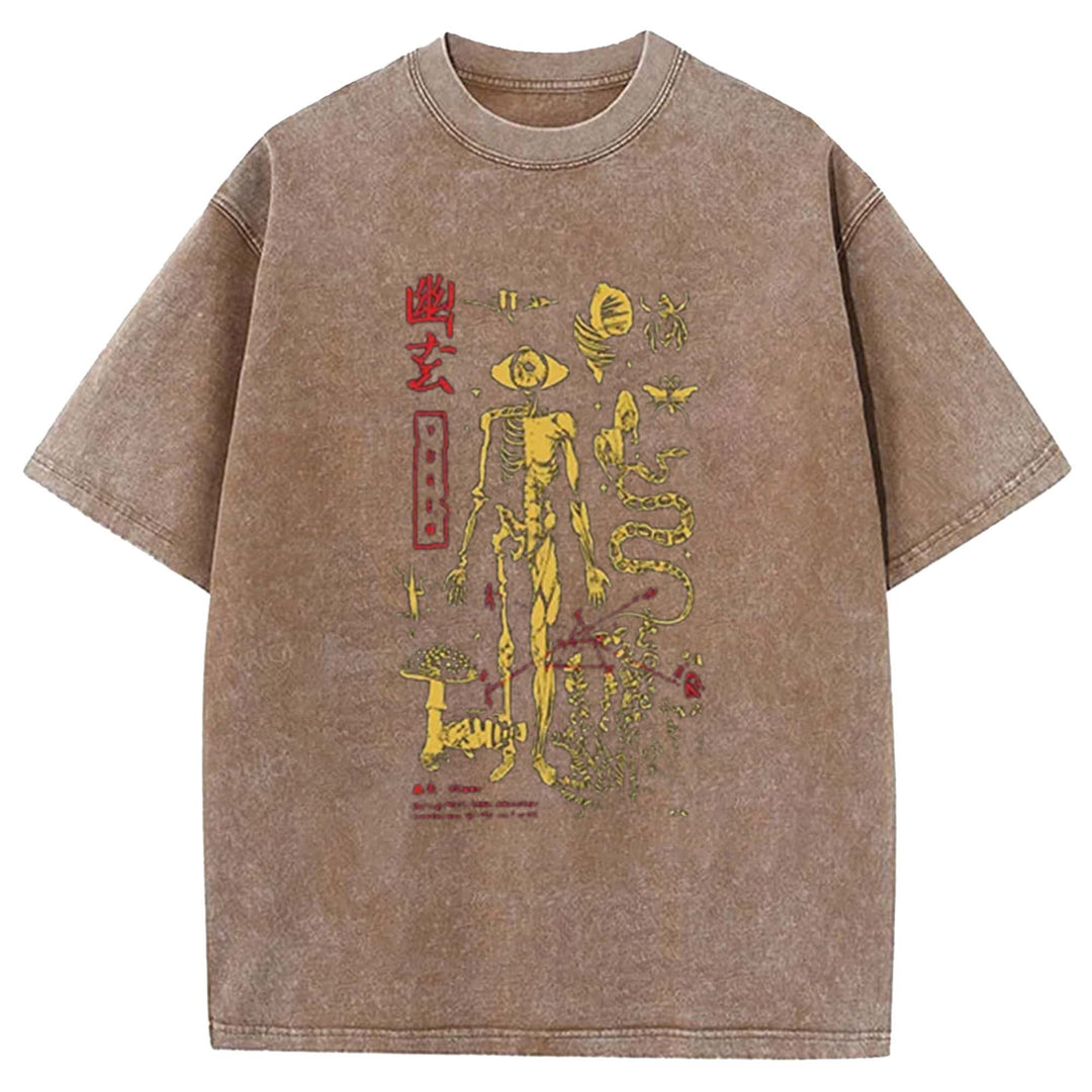 Spooky Ghost Japanese Washed Crew Neck T-Shirt