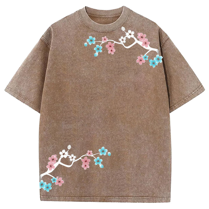 Japanese Cherry Blossom Washed Crew Neck T-Shirt