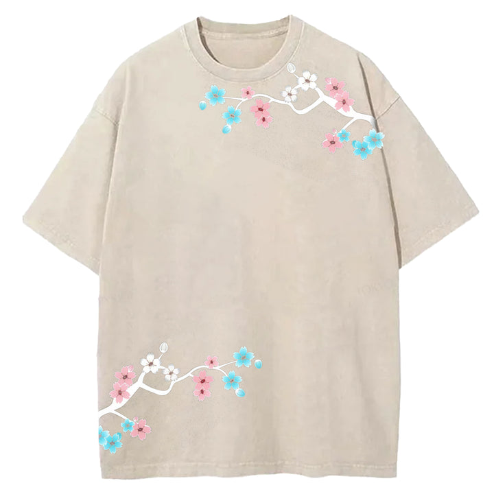 Japanese Cherry Blossom Washed Crew Neck T-Shirt