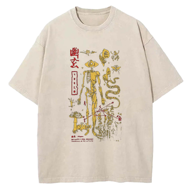 Spooky Ghost Japanese Washed Crew Neck T-Shirt