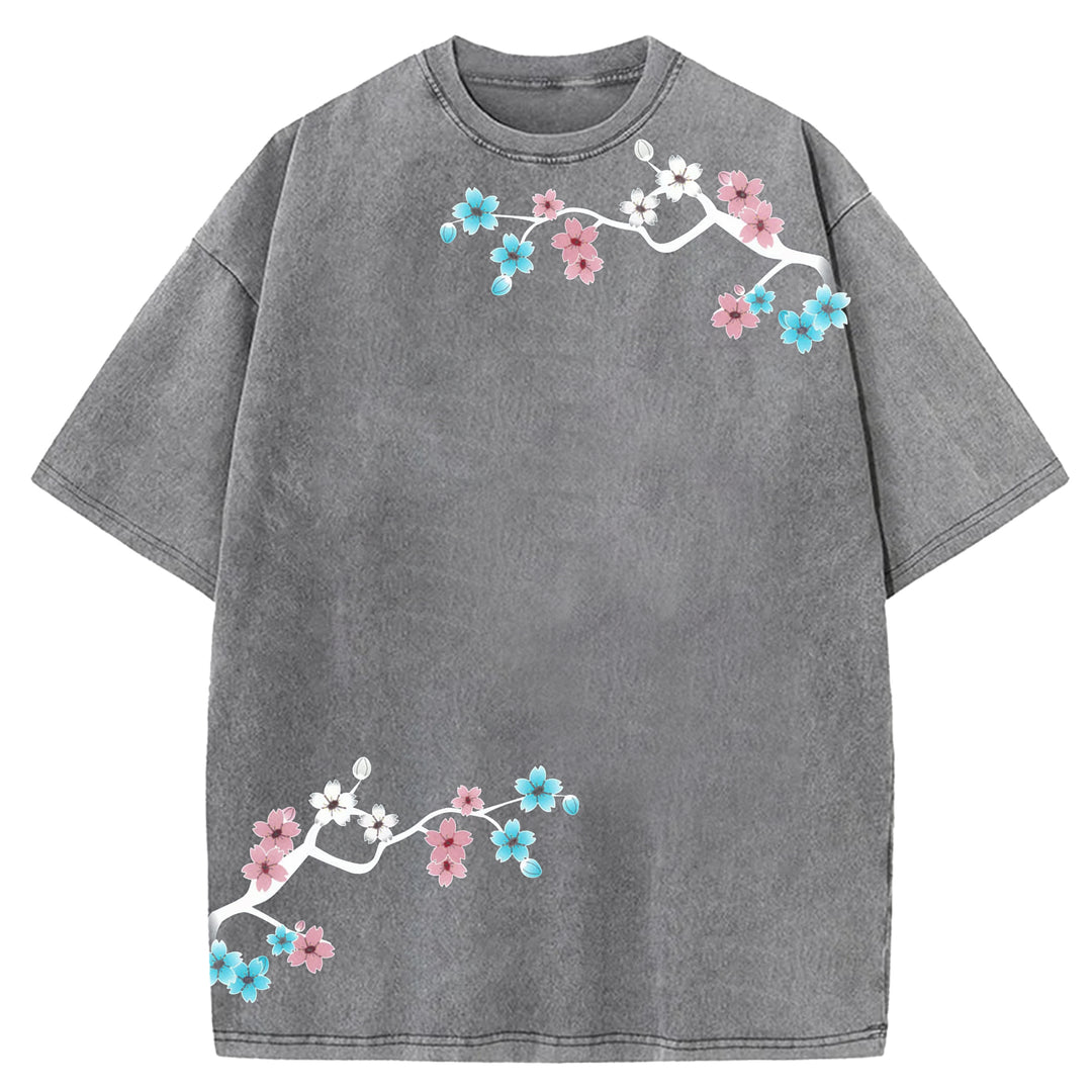 Japanese Cherry Blossom Washed Crew Neck T-Shirt