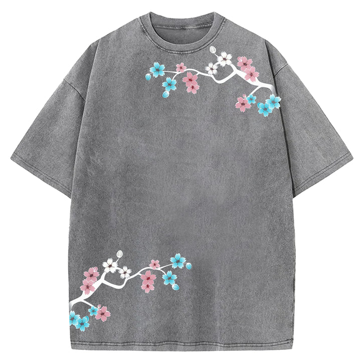 Japanese Cherry Blossom Washed Crew Neck T-Shirt