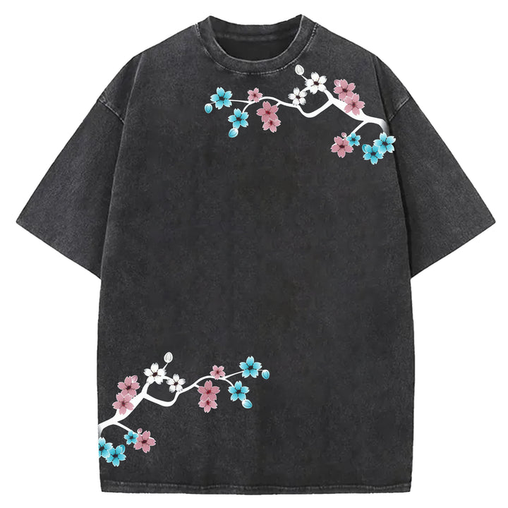 Japanese Cherry Blossom Washed Crew Neck T-Shirt