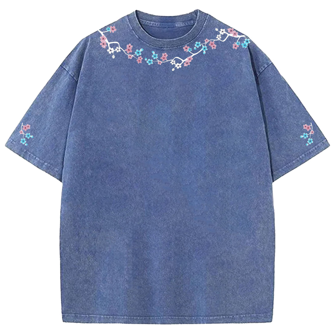 Cherry Blossom Lace Printed Washed Crew Neck
