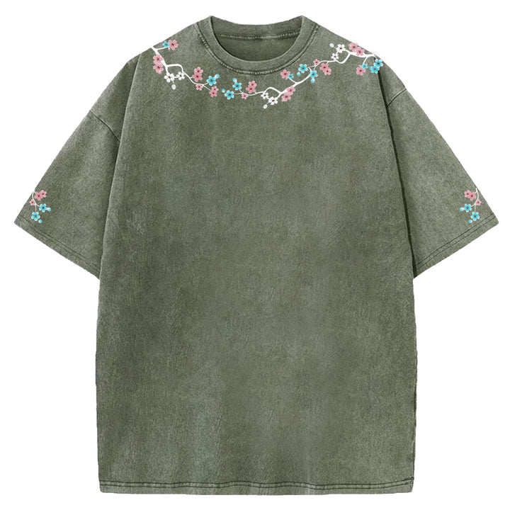 Cherry Blossom Lace Printed Washed Crew Neck
