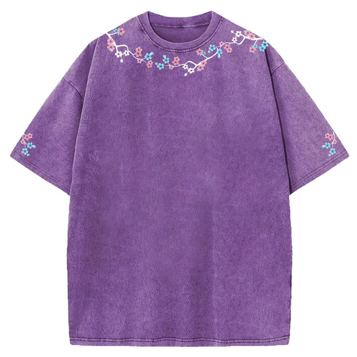 Cherry Blossom Lace Printed Washed Crew Neck