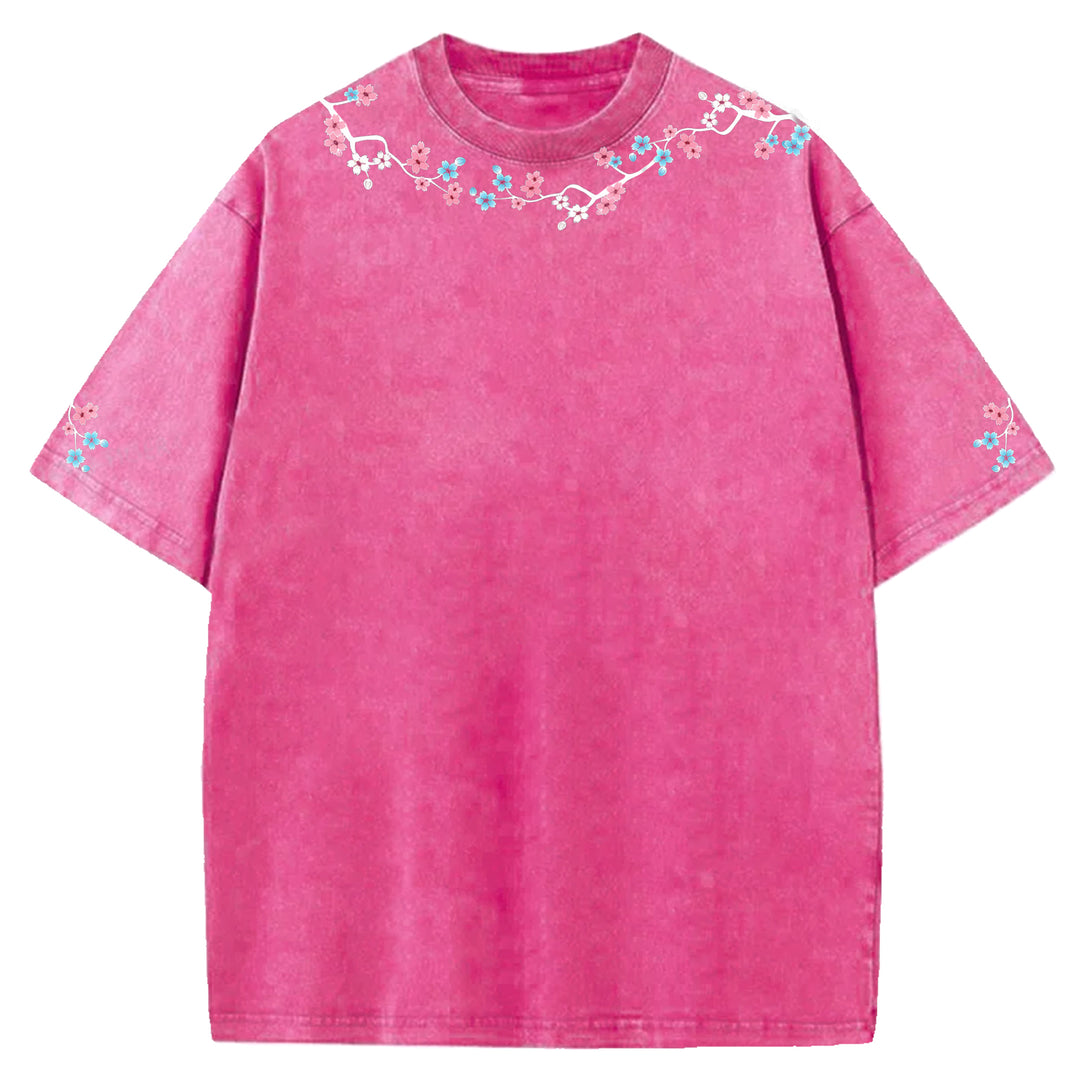 Cherry Blossom Lace Printed Washed Crew Neck