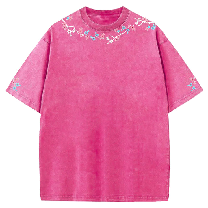 Cherry Blossom Lace Printed Washed Crew Neck