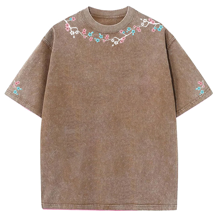 Cherry Blossom Lace Printed Washed Crew Neck