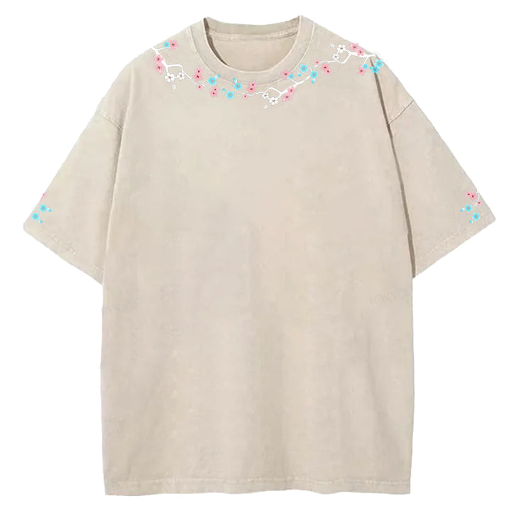 Cherry Blossom Lace Printed Washed Crew Neck