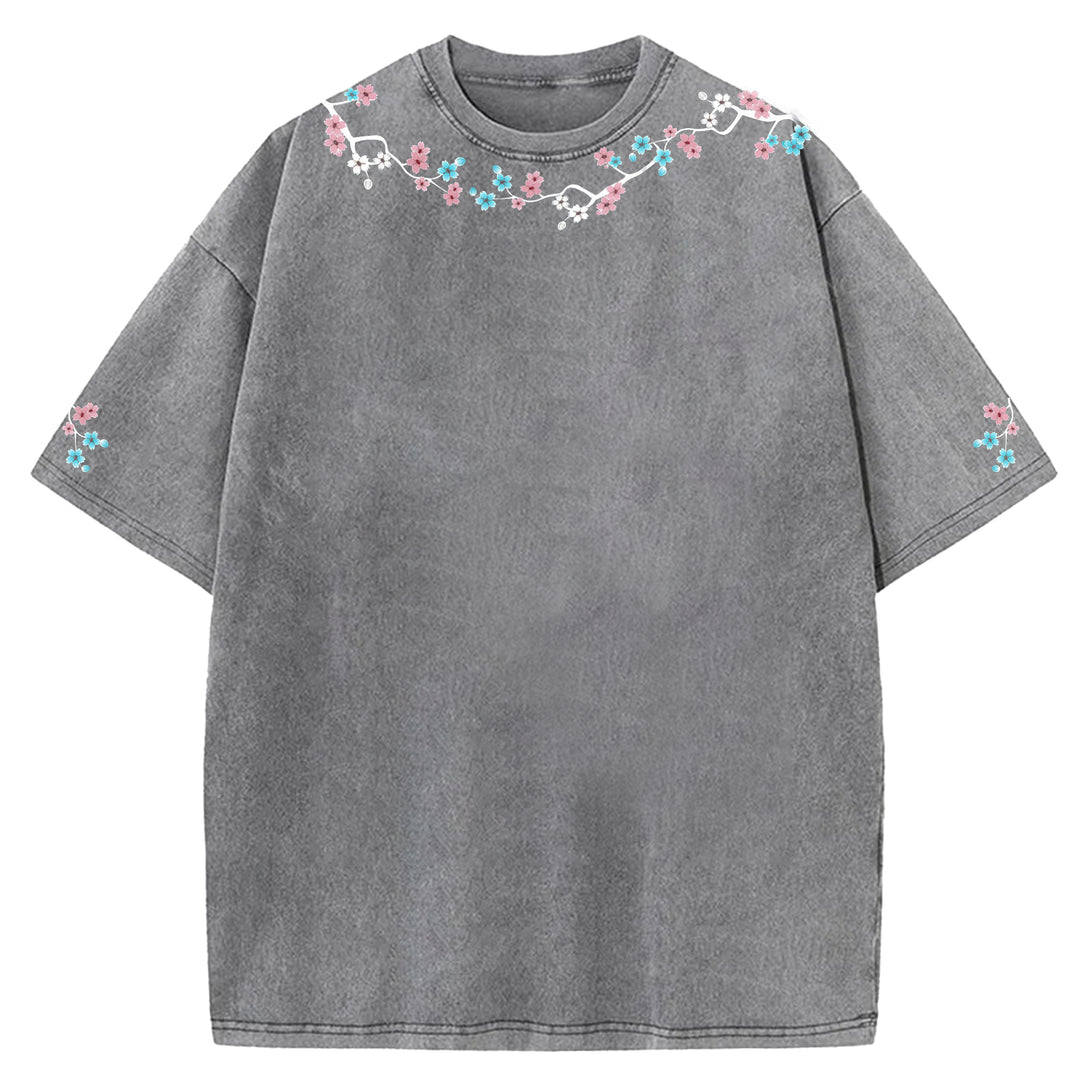 Cherry Blossom Lace Printed Washed Crew Neck