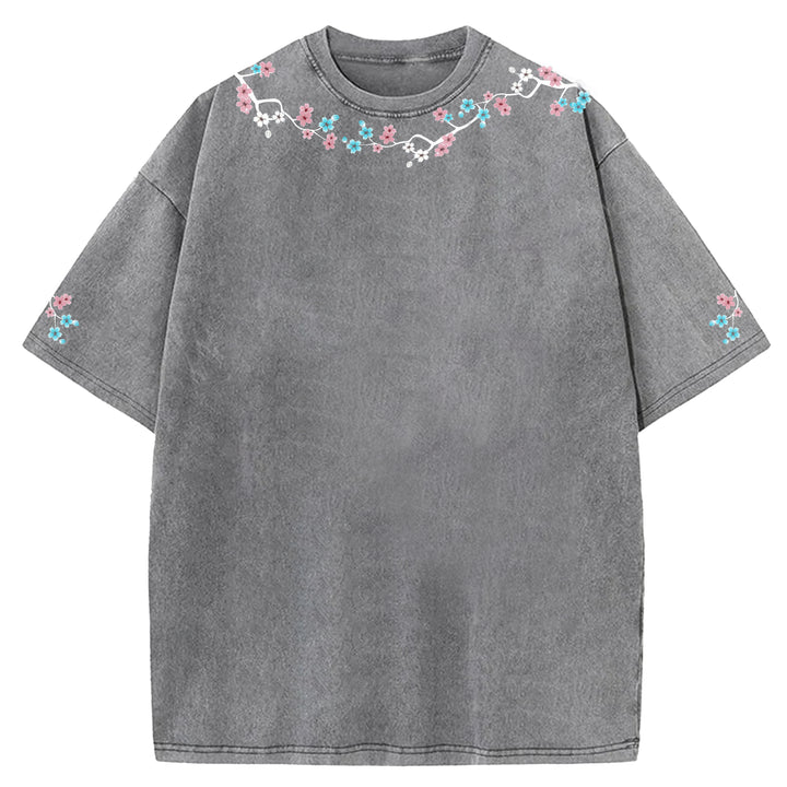 Cherry Blossom Lace Printed Washed Crew Neck