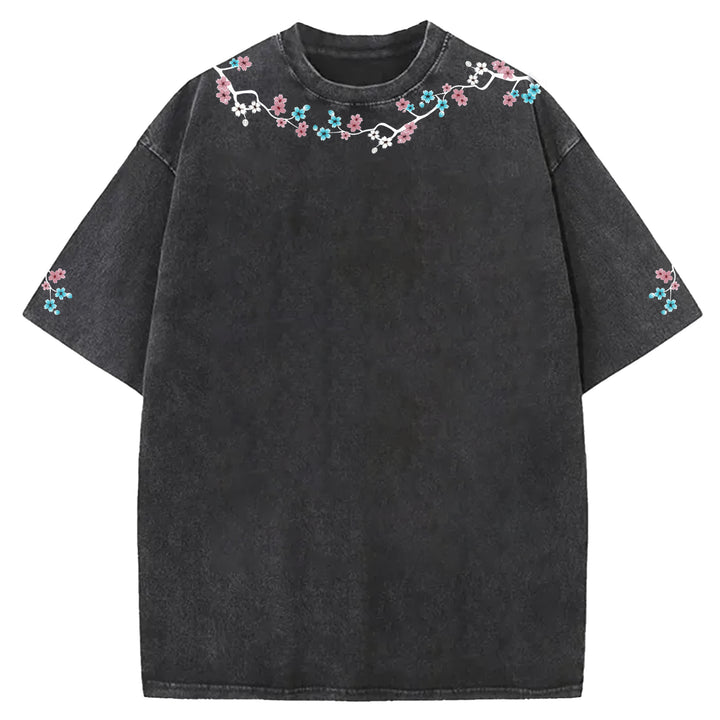 Cherry Blossom Lace Printed Washed Crew Neck