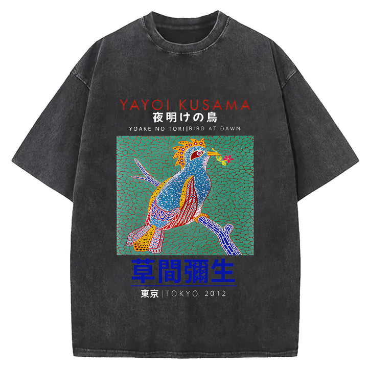 Yayoi Kusama Vintage Design Washed Crew Neck T-Shirt