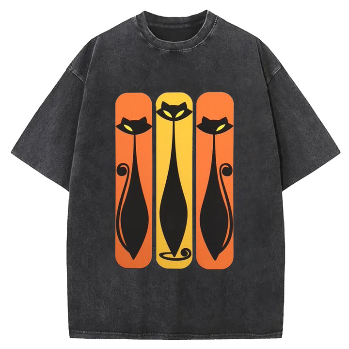 Vintage Flower Design Washed Crew Neck T-Shirt