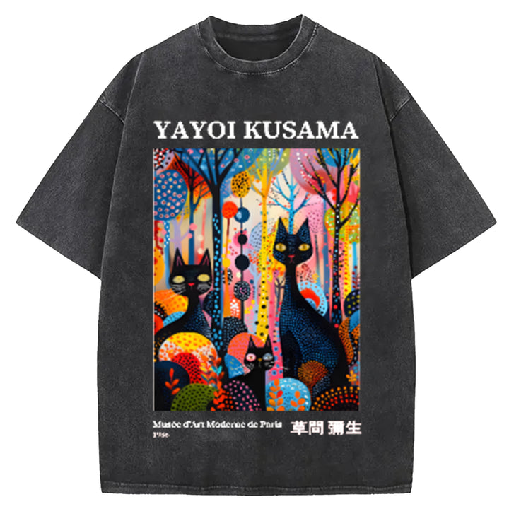 Yayoi Kusama Flower Vintage Japanese Design Washed Crew Neck T-Shirt
