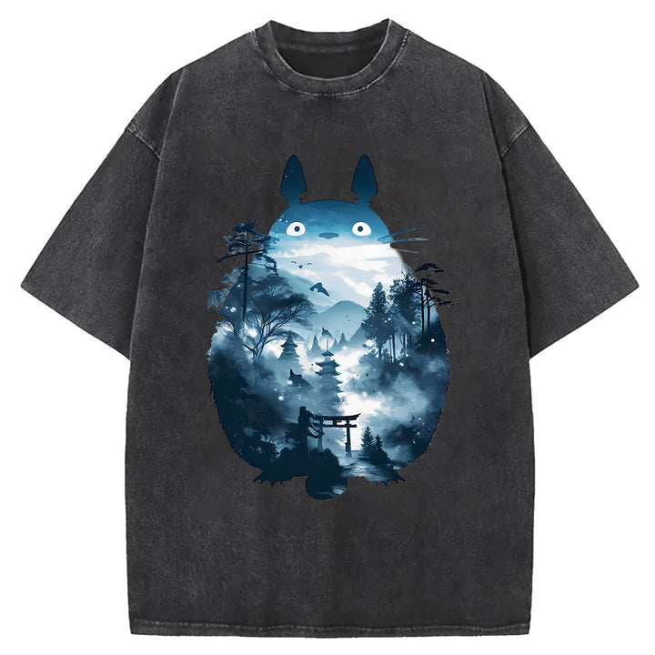 Japanese Totoro Washed Crew Neck T-Shirt
