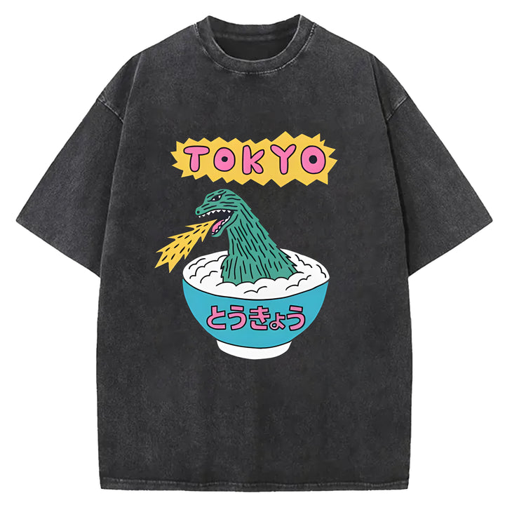 Tokyo Manga Godzilla Washed Crew Neck T-Shirt