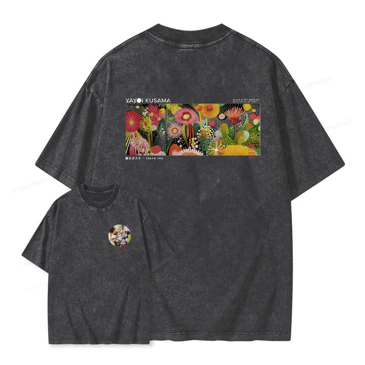 Polka Dot Floral Washed Crew Neck T-Shirt