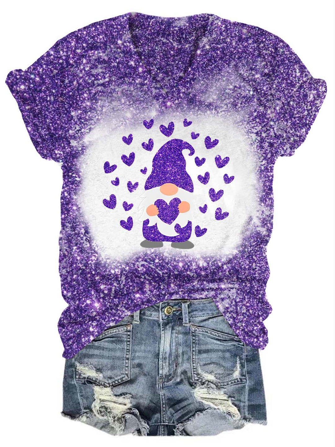 Glitter Gnome Heart V-Neck T-Shirt