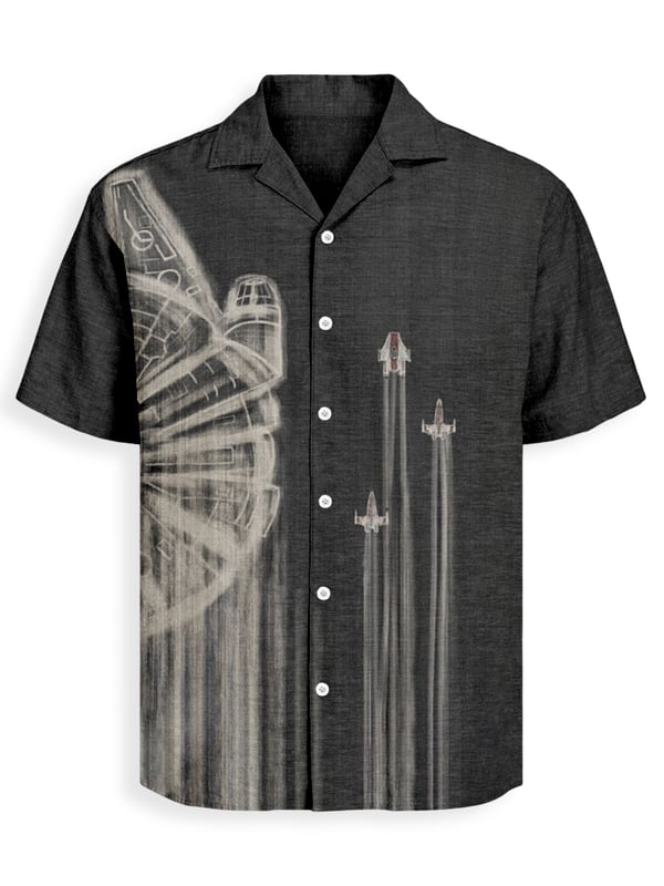 Retro Planet Art Cuban Collar Short Sleeve Shirt