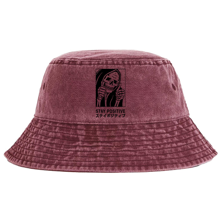 Stay Positive Skeleton Washed Bucket Hat