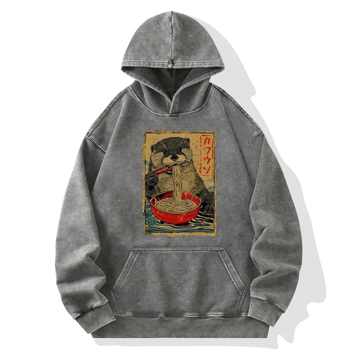 Otter Eating Ramen Japan Washed Hoodie