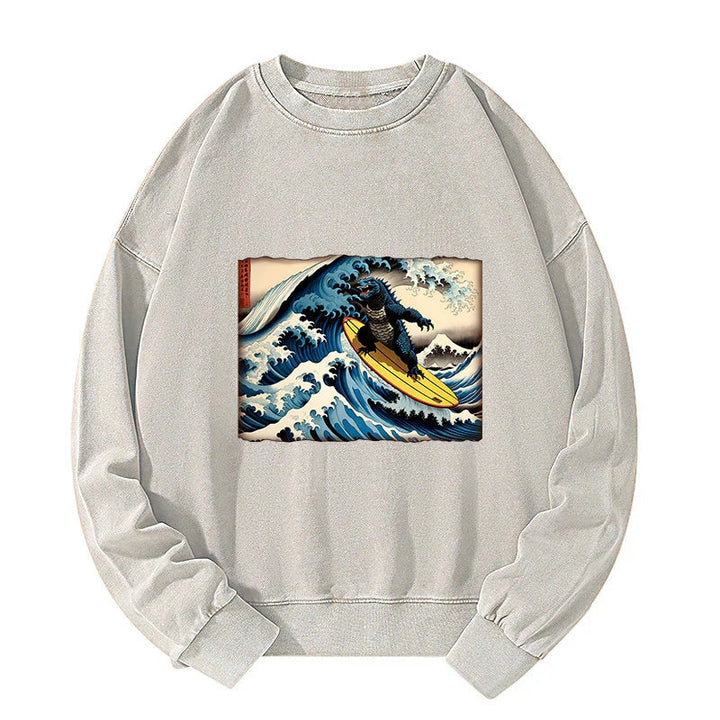 Dinosaur Surfing Japanese Washed Sweatshirt
