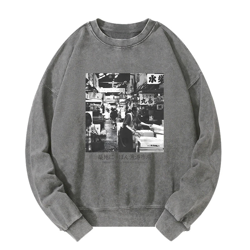 Tsukiji Fish Market Photo Washed Sweatshirt
