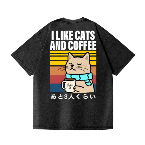 Cat Coffee Vintage Wash Crew Neck T-shirt