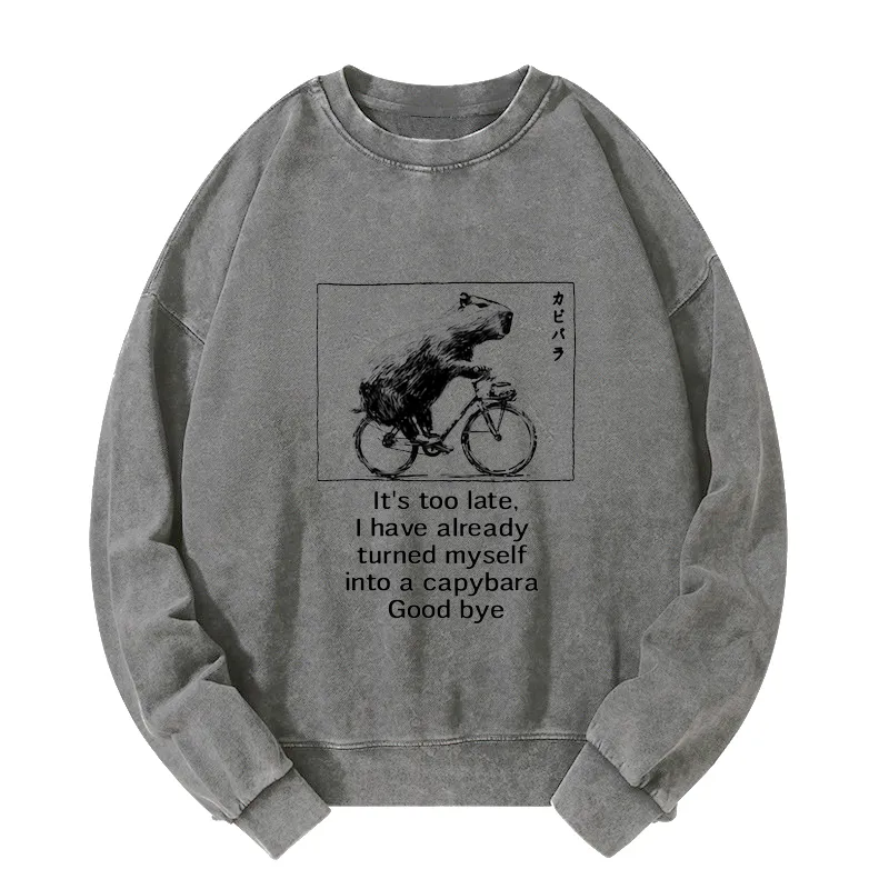 Funny Capybara Riding A Bicycle Washed Sweatshirt