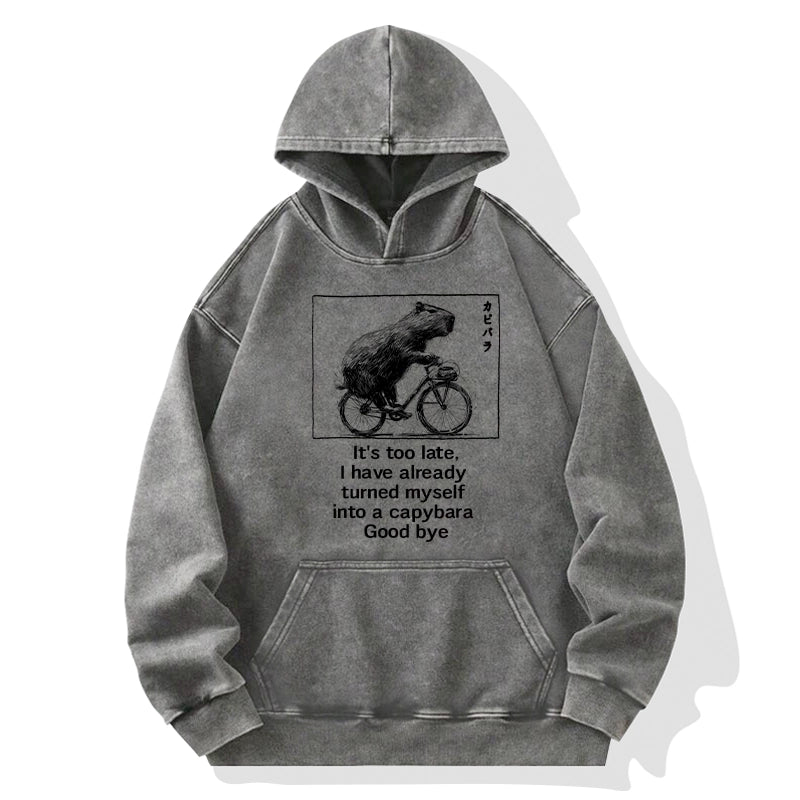 Funny Capybara Riding A Bicycle Washed Hoodie