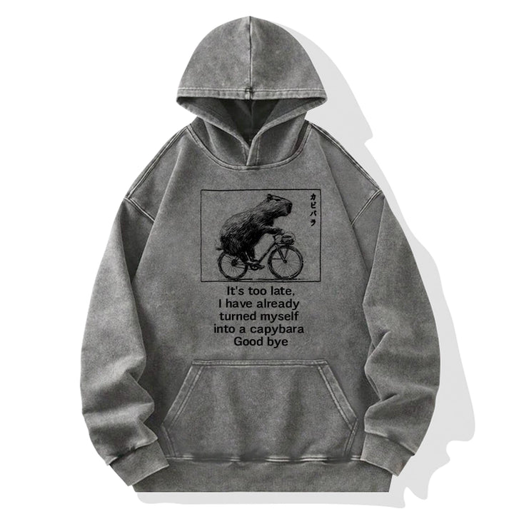 Funny Capybara Riding A Bicycle Washed Hoodie