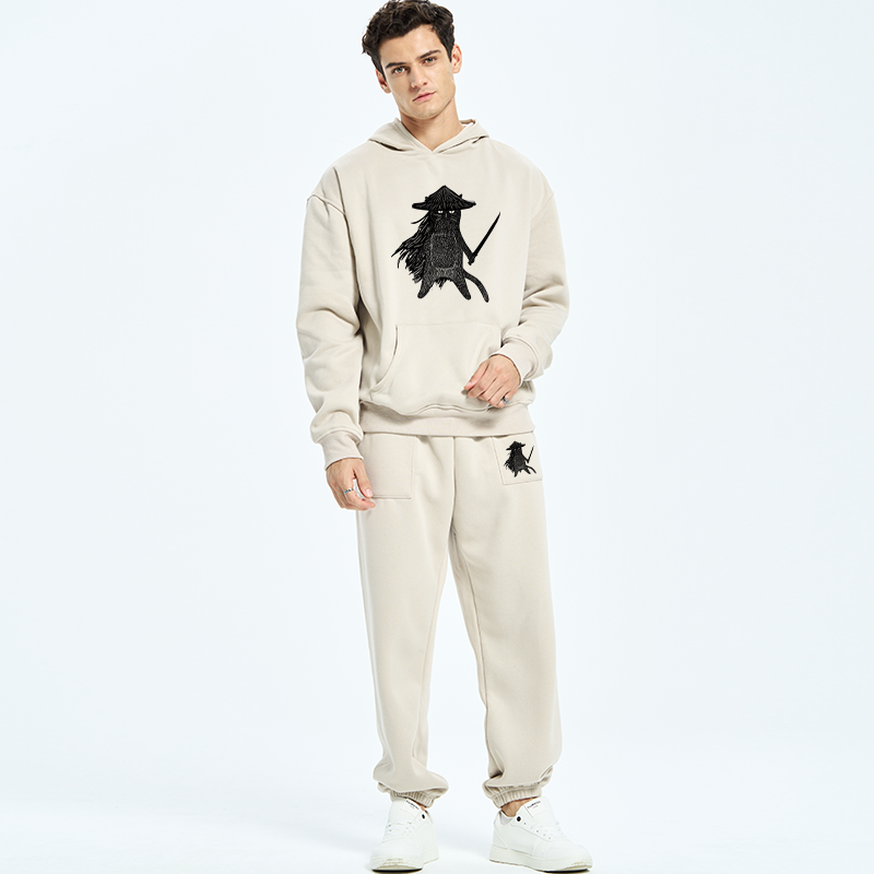 Japanese Samurai Cat Fleece Lined Hoodie Set