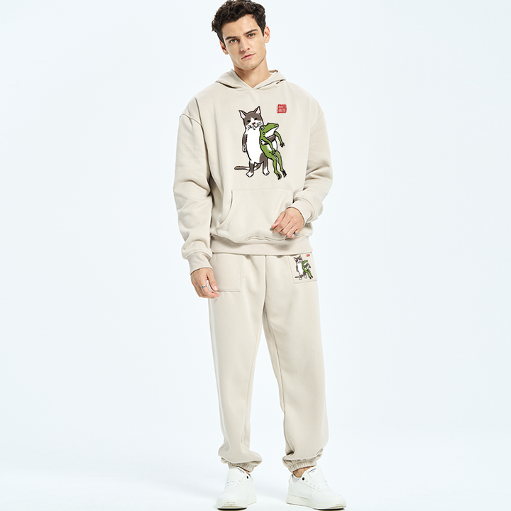 Cat Holding A Frog Fleece Lined Hoodie Set