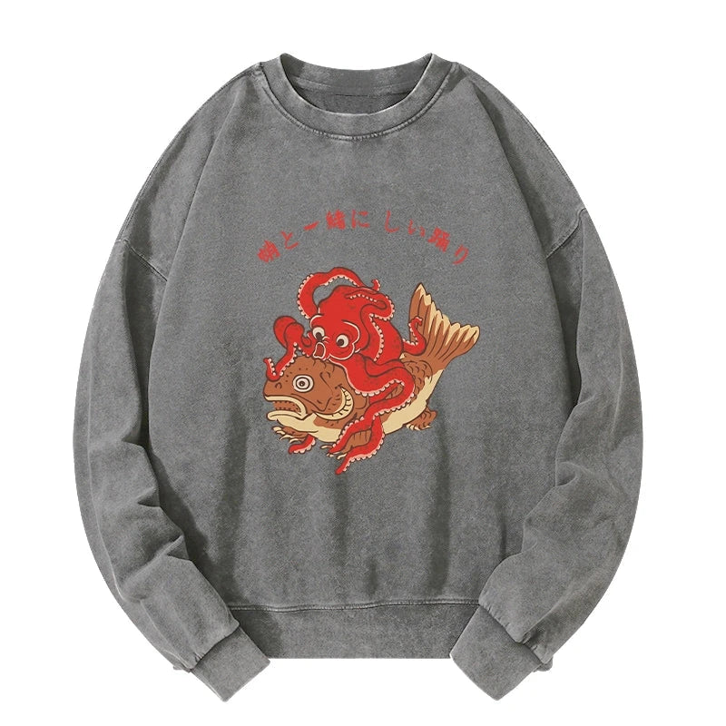 Octopus And Koi Dance Together Washed Sweatshirt