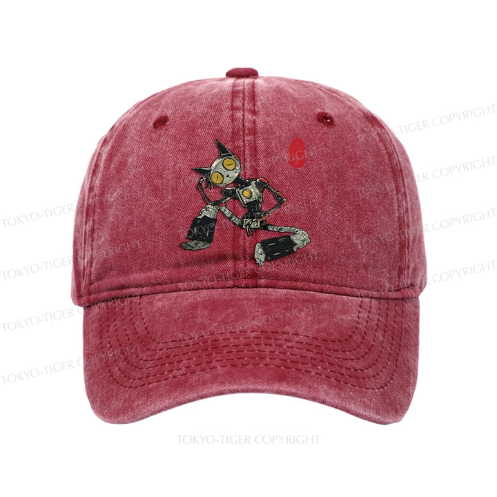 Contemplative Robot Cat Washed Cap