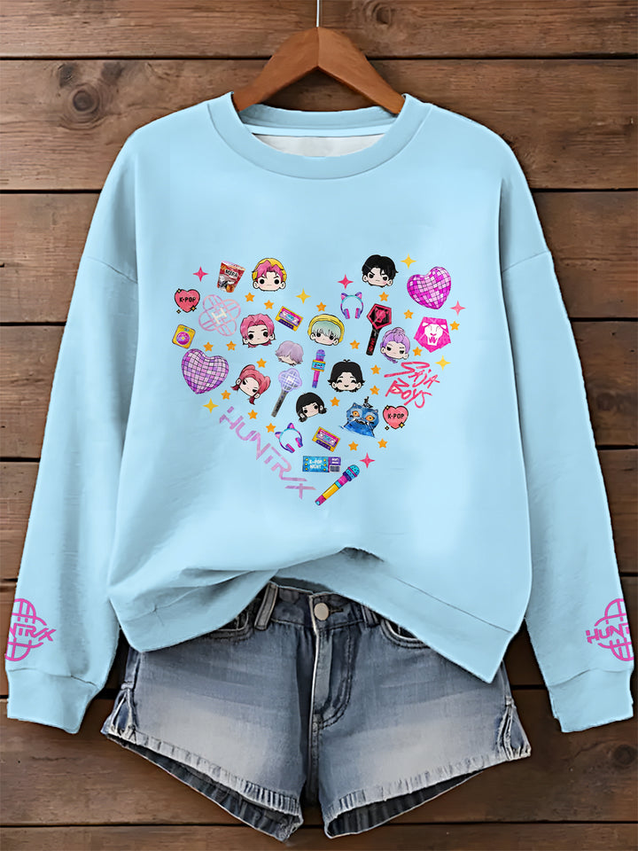 Demon Hunter Heart Printed Long Sleeve Casual Top
