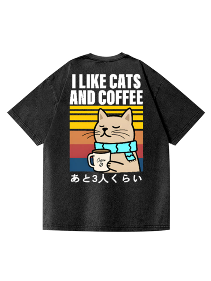 Cat Coffee Vintage Wash Crew Neck T-shirt