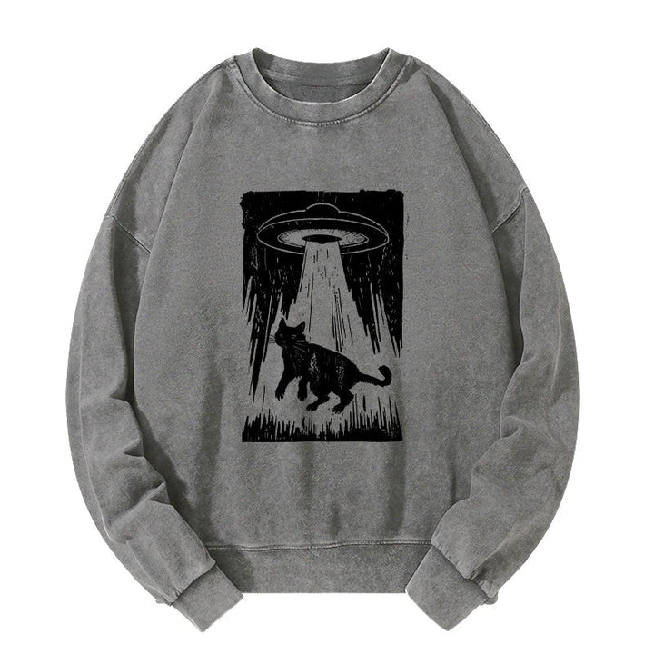 Cat Kidnapped By Aliens Washed Sweatshirt