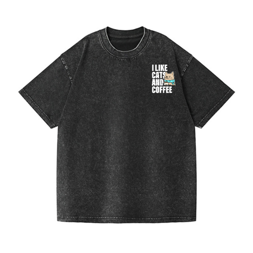 Cat Coffee Vintage Wash Crew Neck T-shirt
