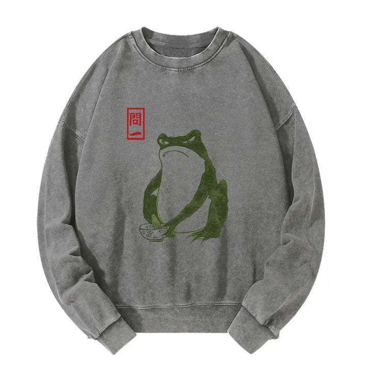 Woodblock Print Frog Washed Sweatshirt