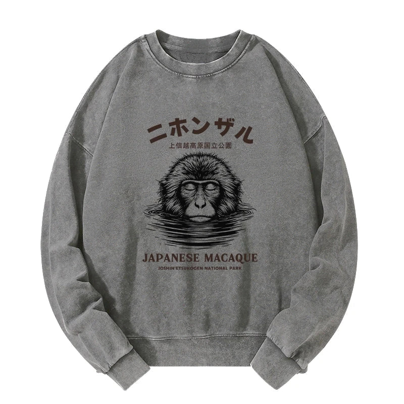 The Macaque Monkey In The Bath Japanese Washed Sweatshirt