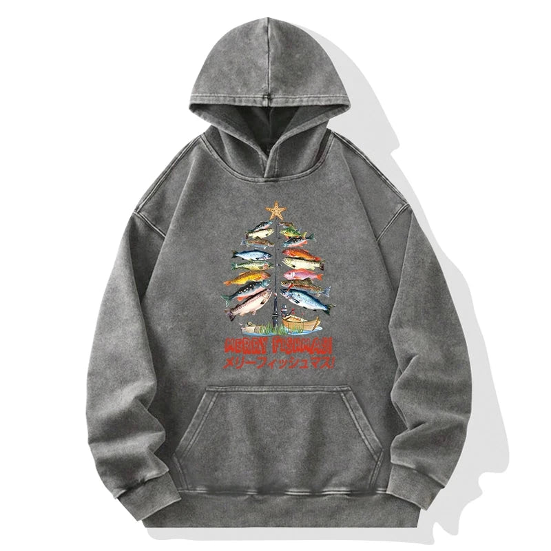 Christmas Tree Fish Washed Hoodie