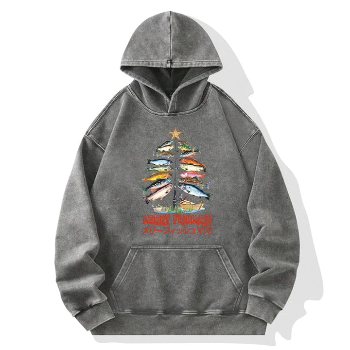Christmas Tree Fish Washed Hoodie