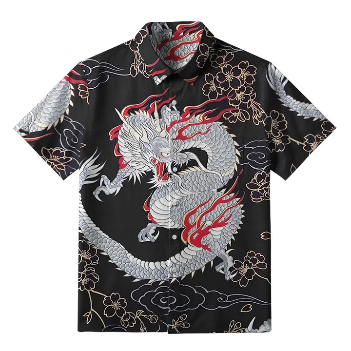 Sakura And Dragon Button-up Shirt