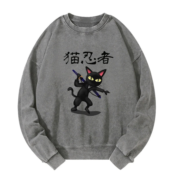Ninja Cat Washed Sweatshirt