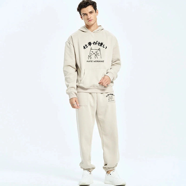 A Cat That Hates Work Fleece Lined Hoodie Set