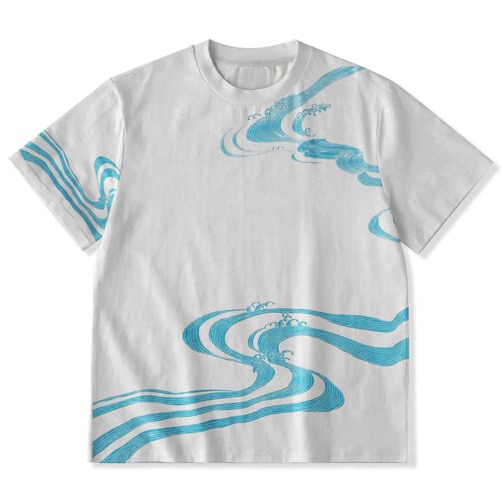 Vintage River Print Design Crew Neck T-shirt